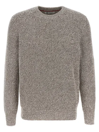 Brunello Cucinelli Cotton Jumper Jumpers And Cardigans Multicolor In Grey