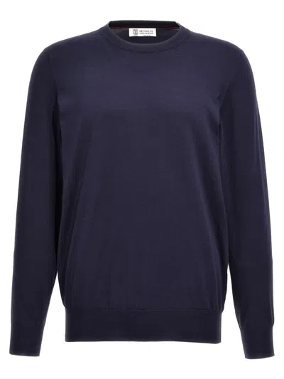 Brunello Cucinelli Soft Texture Crew Neck Sweater With Long Sleeves In Purple