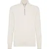 Brunello Cucinelli Men English Rib Cotton Sweater With Zip Opening In Ecru