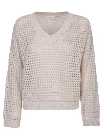 Brunello Cucinelli Cotton Sweater In Neutrals