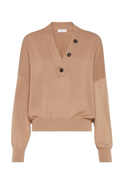 Brunello Cucinelli Cotton Sweater In Rust Brown