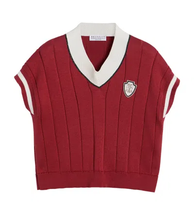 Brunello Cucinelli Kids' Cotton Sweater Vest In Red
