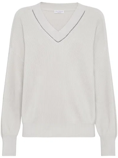 BRUNELLO CUCINELLI COTTON SWEATER WITH SHINY DETAILS