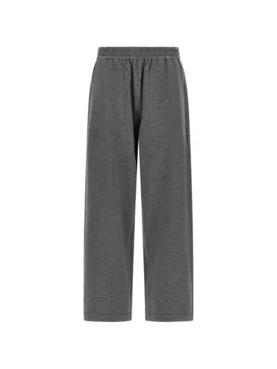 Brunello Cucinelli Wide Leg Cotton Lounge Trousers In Gray