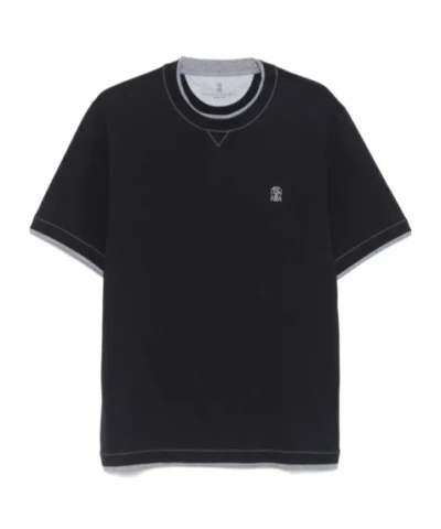 BRUNELLO CUCINELLI BRUNELLO CUCINELLI LOGO EMBROIDERED LAYERED T-SHIRT