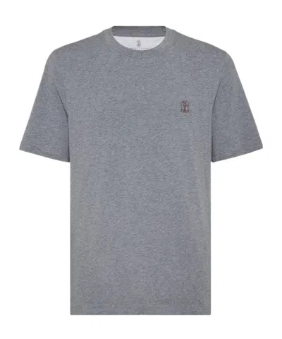BRUNELLO CUCINELLI BRUNELLO CUCINELLI LOGO EMBROIDERED CREWNECK T-SHIRT