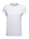 Brunello Cucinelli Womans White Cotton T-shirt With Monile Crew Neck In White