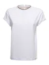 Brunello Cucinelli Womans White Cotton T-shirt With Monile Crew Neck In White