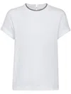 Brunello Cucinelli Stretch Cotton Jersey T-shirt With Precious Faux-layering In White