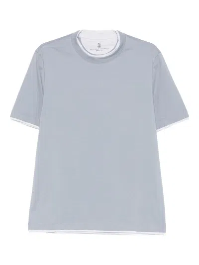 Brunello Cucinelli Men Cotton T-shirt In Blue