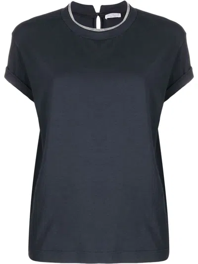 Brunello Cucinelli Bead Embellished Crewneck T-shirt In Blue