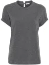 Brunello Cucinelli Rolled Crew Neck Keyhole Back Top In Gray