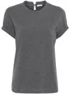 Brunello Cucinelli Rolled Crew Neck Keyhole Back Top In Gray