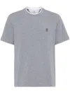 Brunello Cucinelli Logo-embroidered Contrast-trim T-shirt In Grey