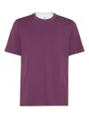Brunello Cucinelli Cotton Jersey Crew Neck T-shirt With Faux-layering Clothing In Purple