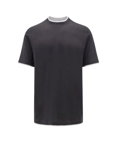 BRUNELLO CUCINELLI COTTON T-SHIRT WITH CONTRASTING PROFILES