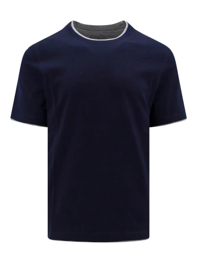 BRUNELLO CUCINELLI COTTON T-SHIRT WITH CONTRASTING PROFILES