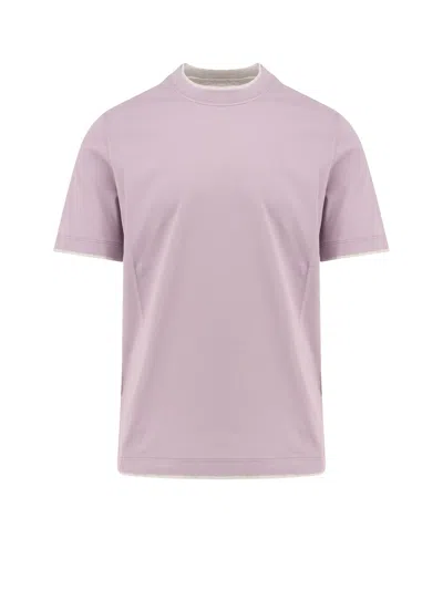 Brunello Cucinelli Cotton T-shirt With Contrasting Profiles In Purple
