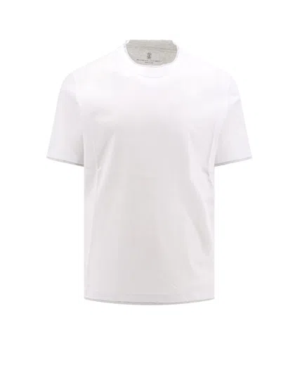 Brunello Cucinelli Cotton T-shirt With Contrasting Profiles In White