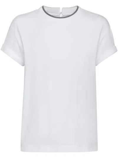 BRUNELLO CUCINELLI BRUNELLO CUCINELLI COTTON T-SHIRT WITH EMBROIDERY COLLAR