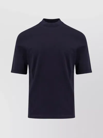 Brunello Cucinelli Cotton T-shirt With Folded Slits And Rolled Cuffs In Blue