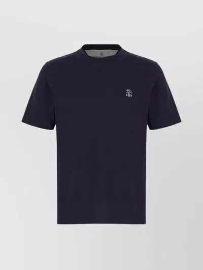 Brunello Cucinelli Cotton T-shirt With Lateral Slits In Navy Blue