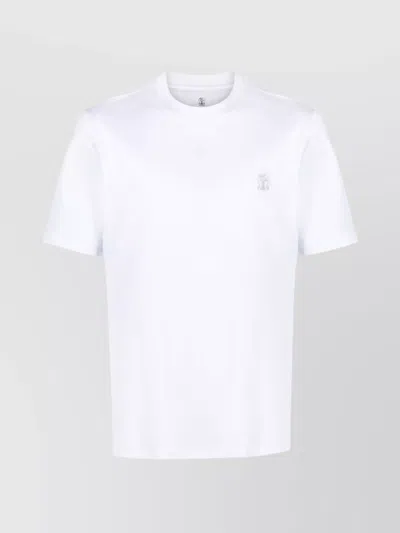 Brunello Cucinelli Men Cotton Jersey Crew-neck T-shirt With Logo And Faux-layering In White