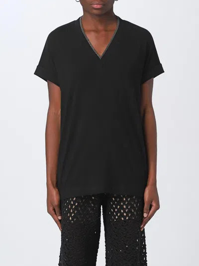 Brunello Cucinelli Cotton T-shirt With Monili In Black