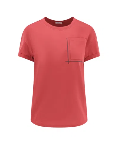 Brunello Cucinelli Cotton T-shirt With Monili Detail In Red