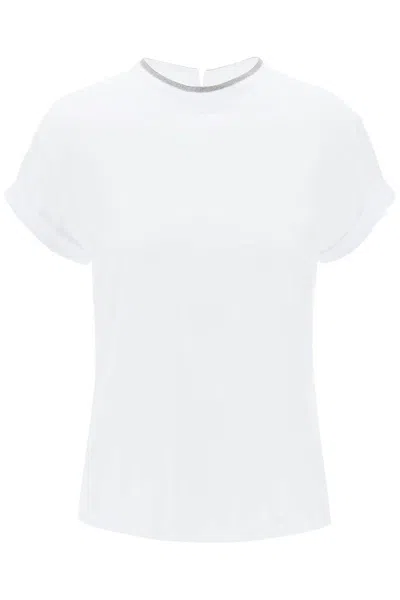 Brunello Cucinelli Cotton T-shirt With Precious Coll In White