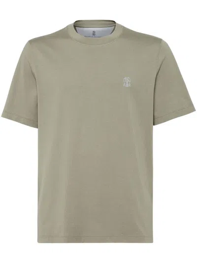 BRUNELLO CUCINELLI COTTON T-SHIRT WITH PRINTED LOGO