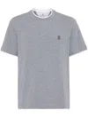 Brunello Cucinelli Logo-embroidered Contrast-trim T-shirt In Grey