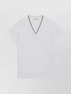 Brunello Cucinelli Cotton T-shirt With V-neck And Contrast Trim In White