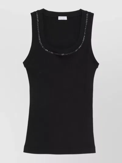 Brunello Cucinelli Cotton Tank Scoop Neck Ribbed Neckline In Black