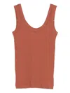 Brunello Cucinelli Cotton Tank Scoop Neck Ribbed Contrast In Orange