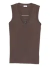Brunello Cucinelli Cotton Tank V Neck Stretch Ribbed Top In Brown