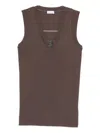 Brunello Cucinelli Cotton Tank V Neck Stretch Ribbed Top In Brown