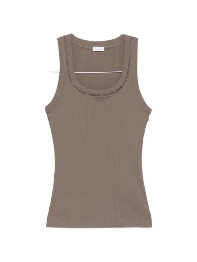 Brunello Cucinelli Cotton Tank Top In Brown