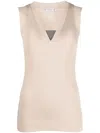 Brunello Cucinelli Stretch Cotton Sleeveless V-neck Tank Top In Neutral