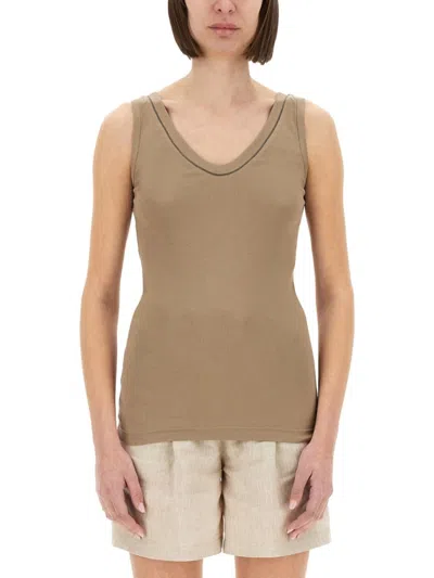 Brunello Cucinelli Cotton Tank Top In Beige