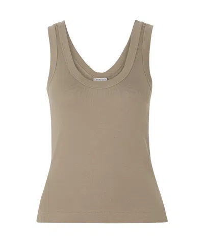 Brunello Cucinelli Cotton Tank Top In Nude