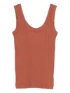 Brunello Cucinelli Cotton Tank Scoop Neck Ribbed Contrast In Orange