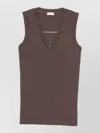Brunello Cucinelli Cotton Tank V Neck Stretch Ribbed Top In Brown
