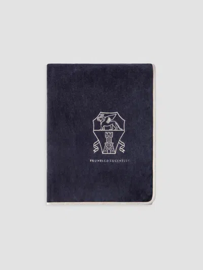 Brunello Cucinelli Cotton Terrycloth Towel With Embroidery In Blue