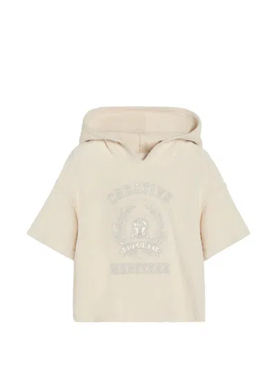 Brunello Cucinelli Kids' Cotton Textured French-terry Hooded Sweatshirt With Embroidery In Neutral