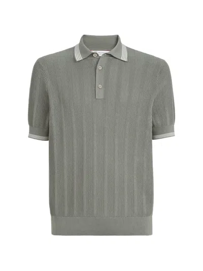 Brunello Cucinelli Cotton Textured Rib Knit Polo In Gray