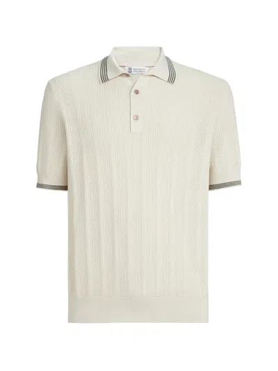 Brunello Cucinelli Cotton Textured Rib-knit Polo In Neutral