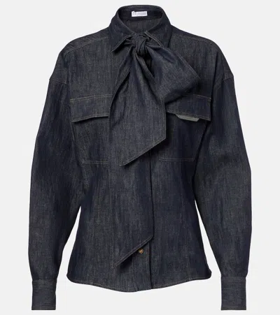 BRUNELLO CUCINELLI BOW-TIE COTTON BLOUSE