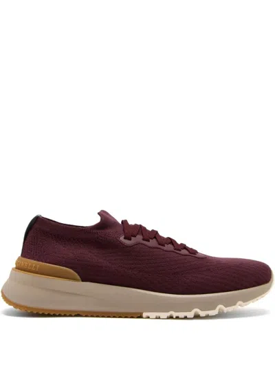 Brunello Cucinelli Cotton Trainers In Burgundy