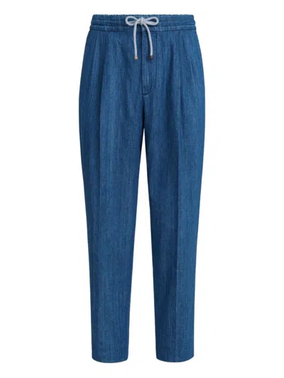 Brunello Cucinelli Men Cotton Trousers In Blue
